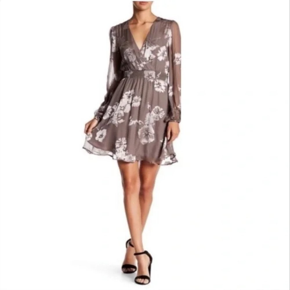 ASTR the Label | Floral Silk Blend Sheer Sleeve Mini, Size Small